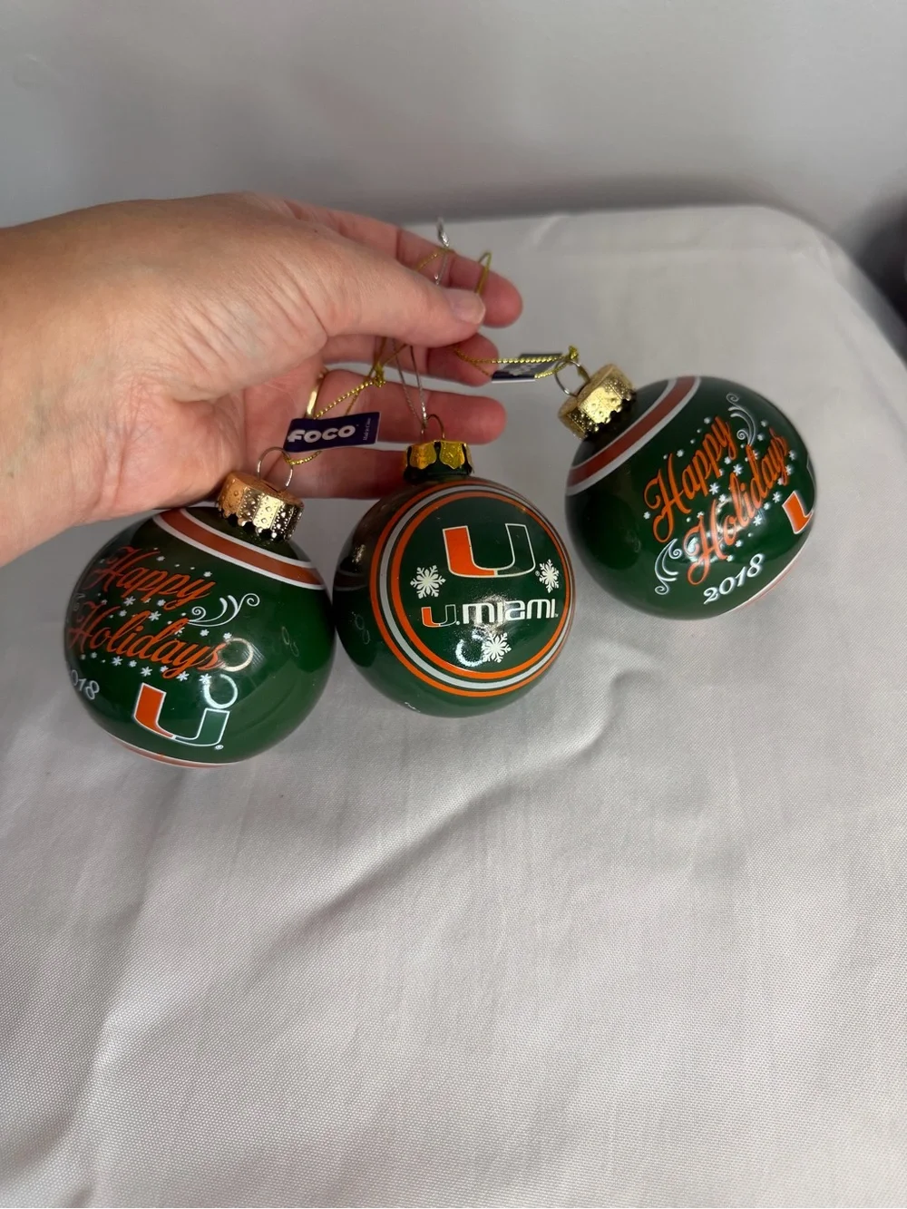 Miami Hurricanes Green Holiday Ornament Set - 3-Pack